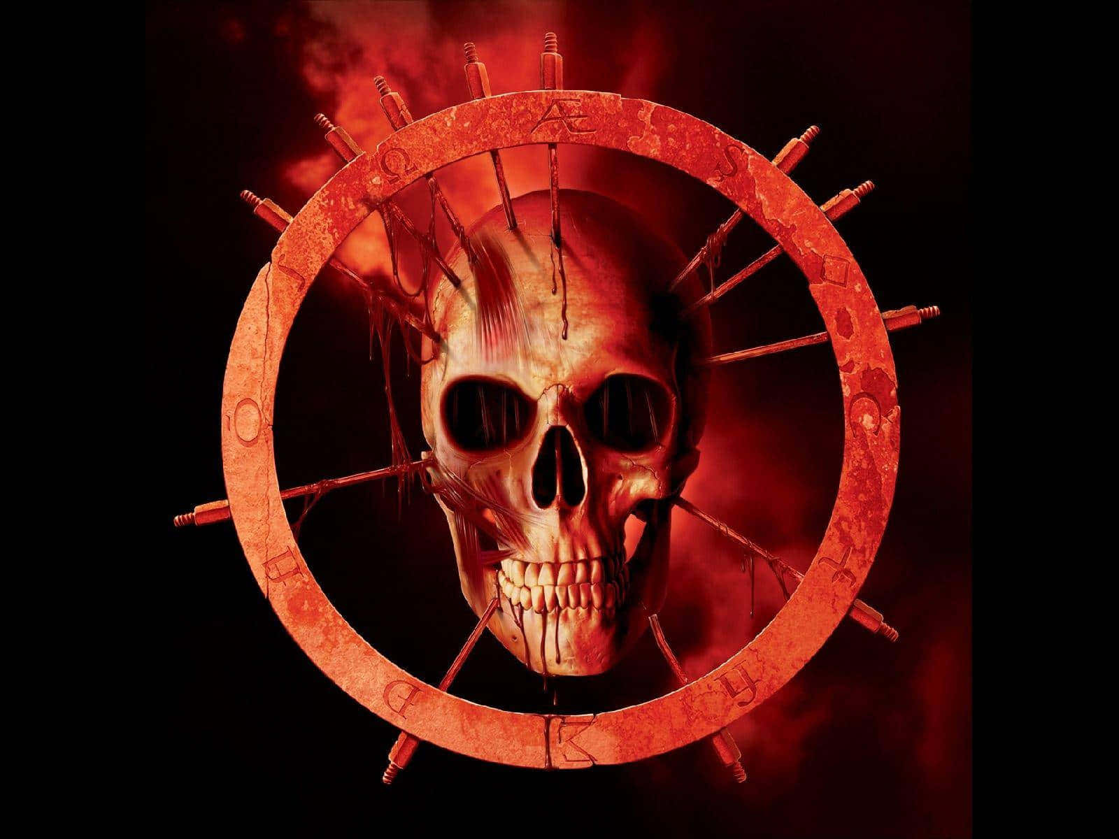 A Skull In A Red Circle With A Red Background Background