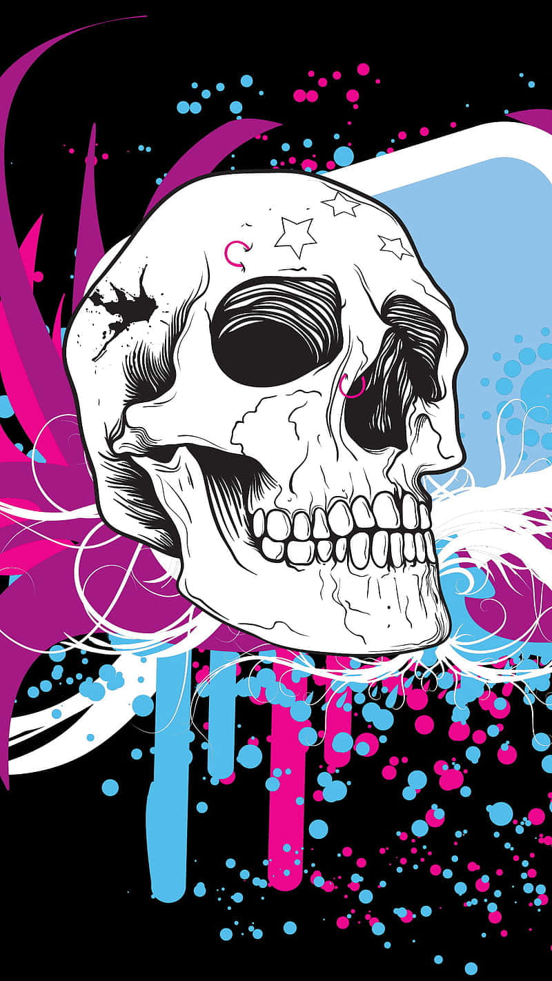 A Skull With A Colorful Background Background