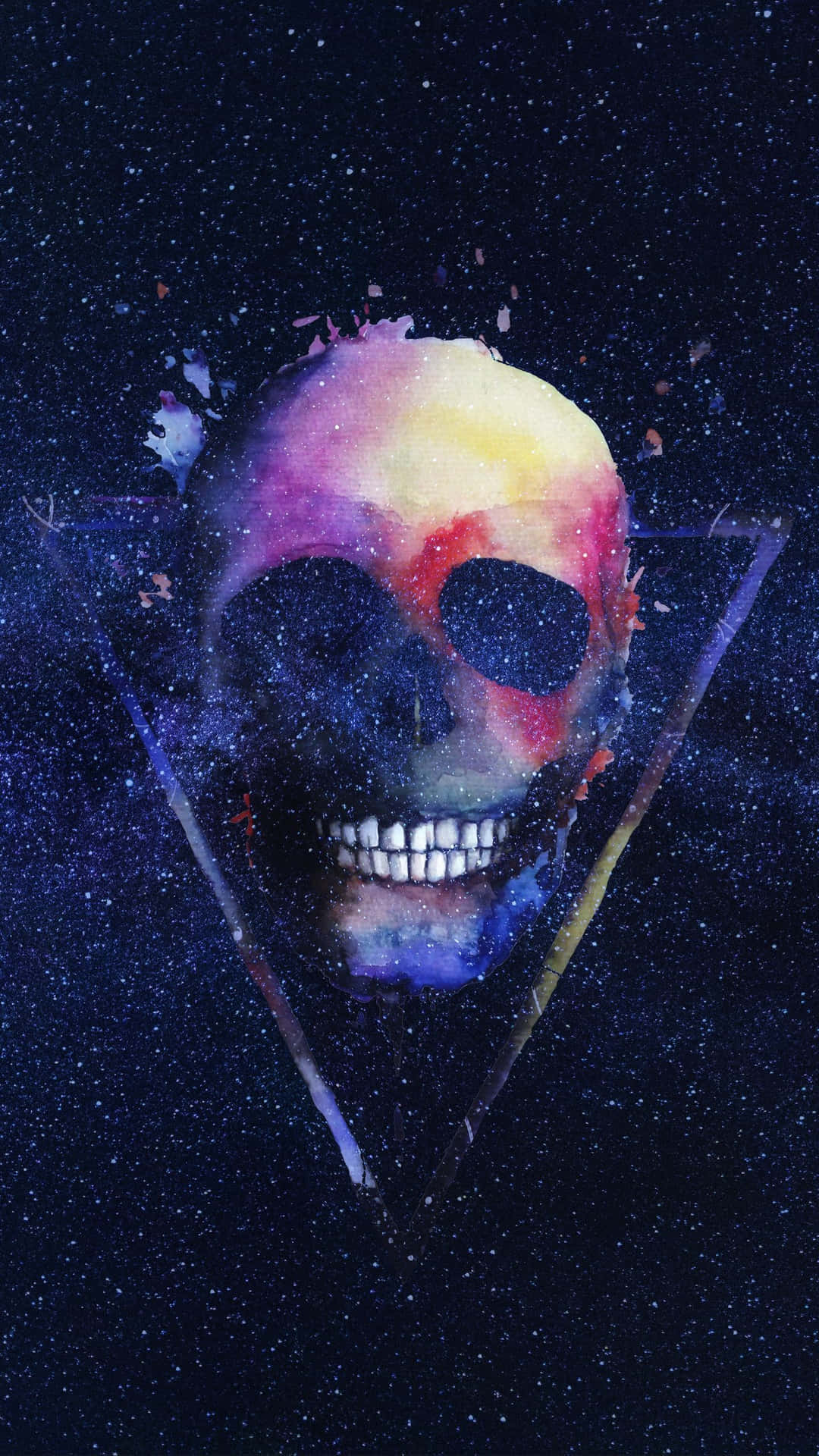 A Skull With A Colorful Background And A Triangle Background