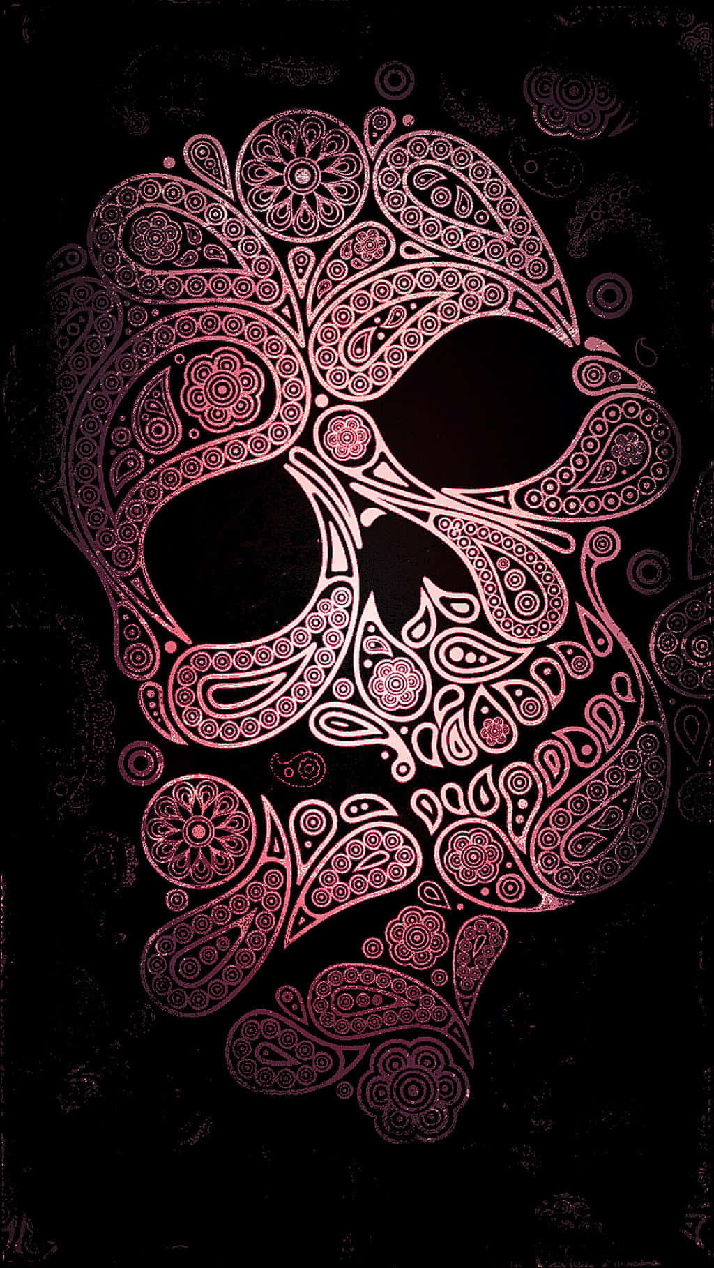 A Skull With A Paisley Pattern On A Black Background Background