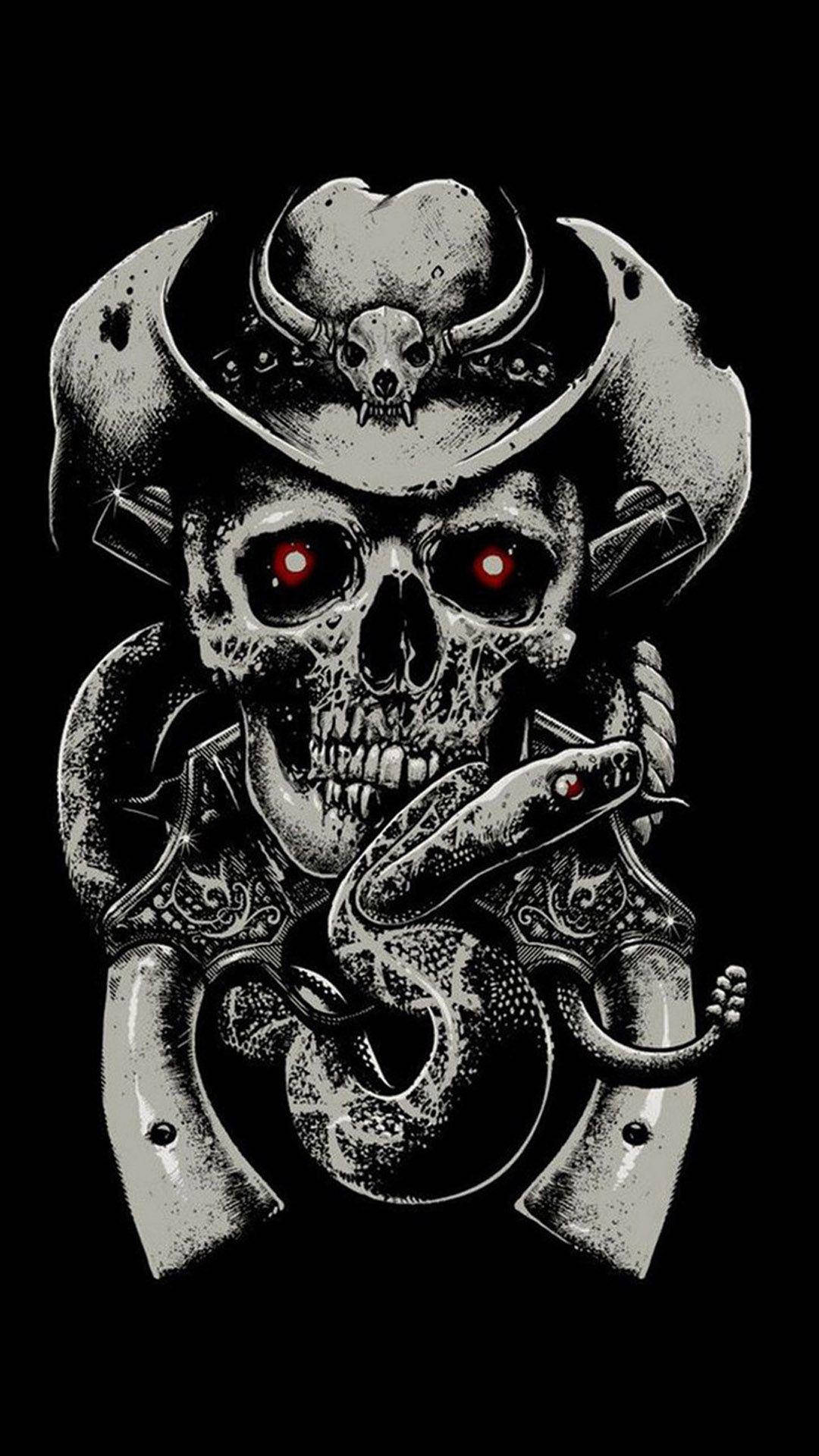 A Skull With A Snake On His Head Background