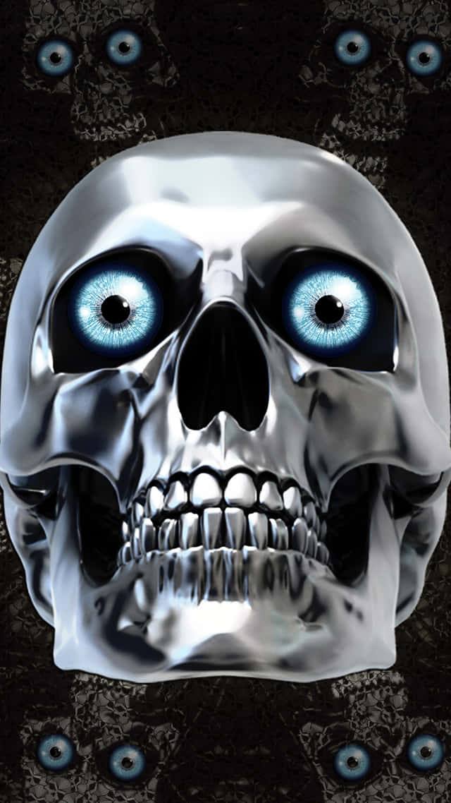 A Skull With Blue Eyes On A Black Background Background