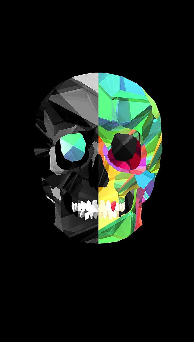 A Skull With Colorful Geometric Shapes On A Black Background Background