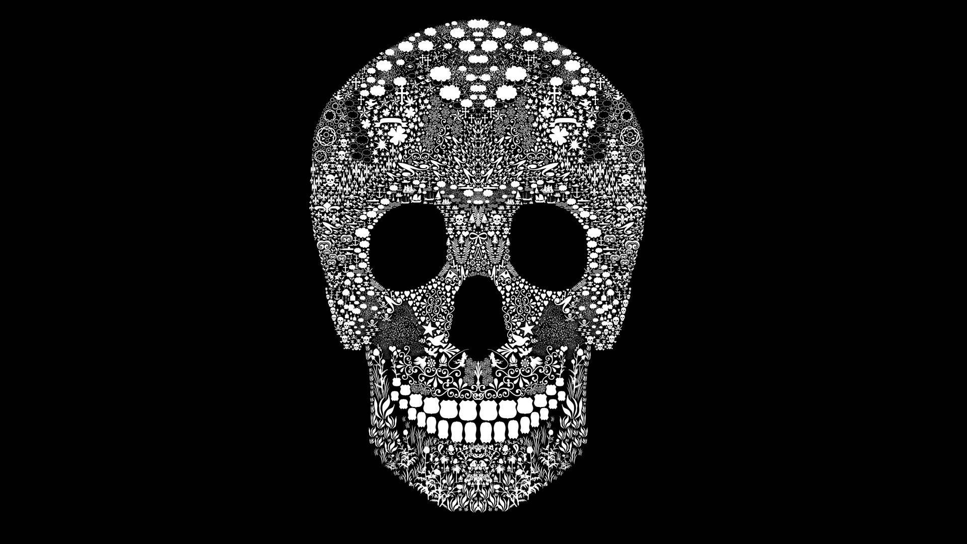 A Skull With Dots On A Black Background Background