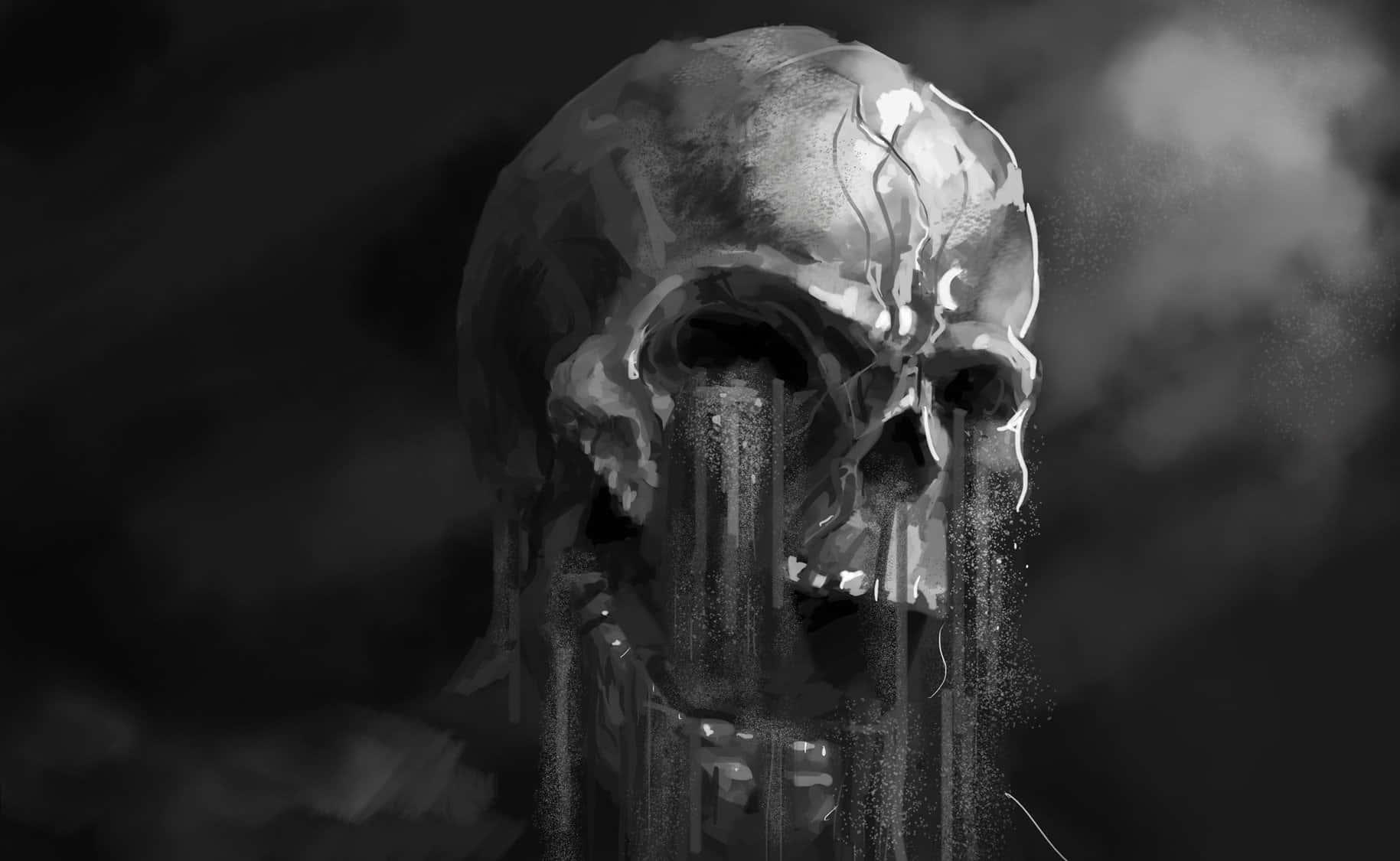 A Skull With Dripping Water On It Background