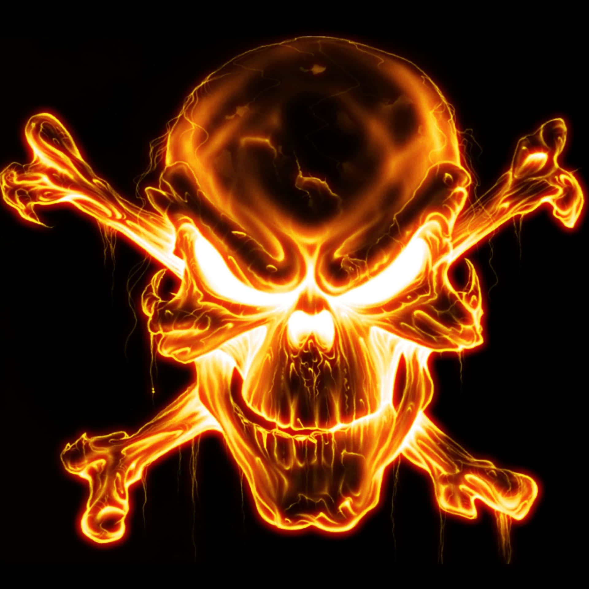 A Skull With Flames And Crossbones On A Black Background Background