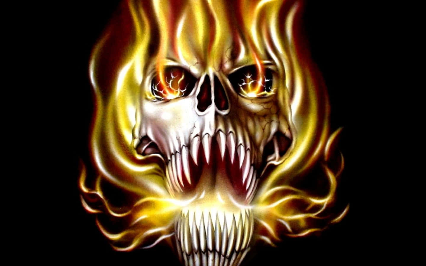 A Skull With Flames On It Background