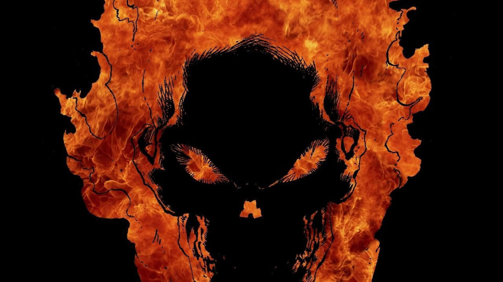 A Skull With Flames On It Background