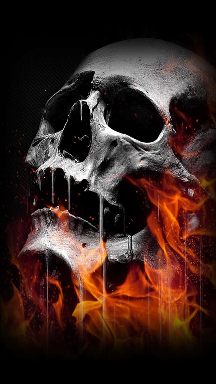 A Skull With Flames On It Background