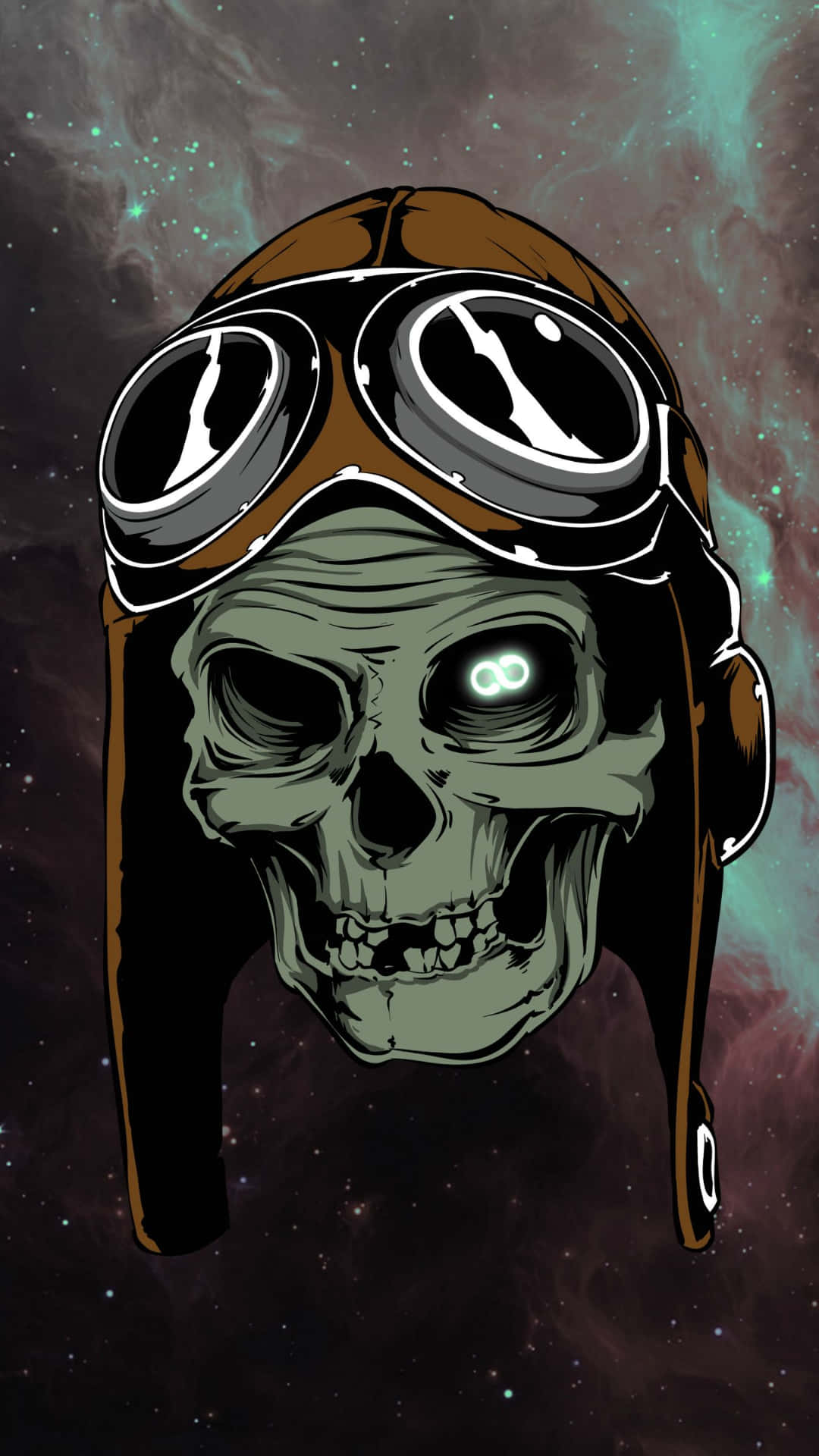 A Skull With Goggles And A Space Background Background