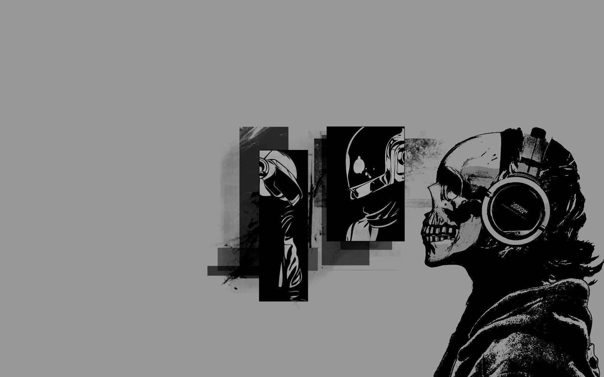 A Skull With Headphones And Headphones Background