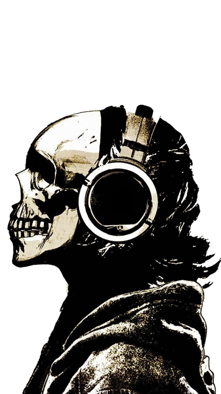 A Skull With Headphones On Is Wearing Headphones Background