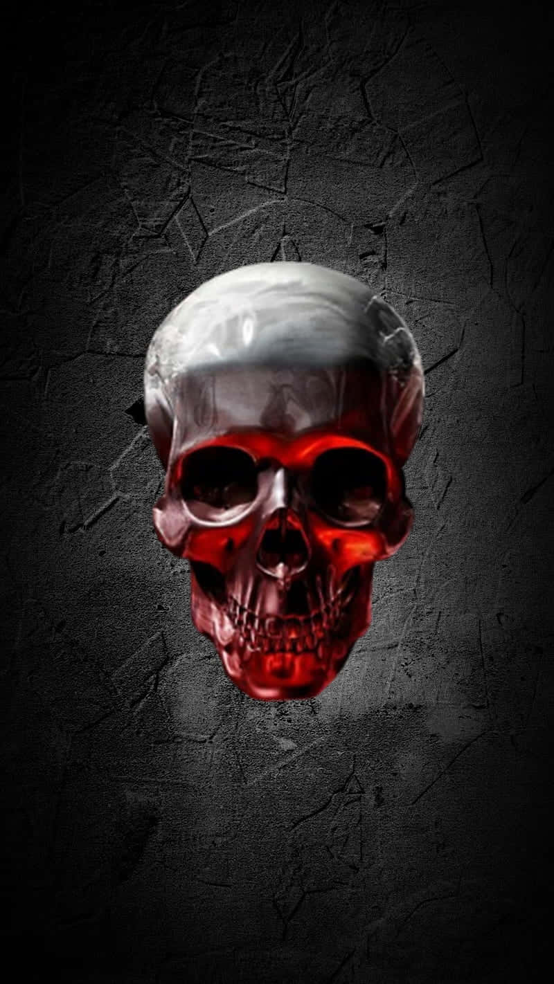 A Skull With Red Eyes On A Dark Background Background