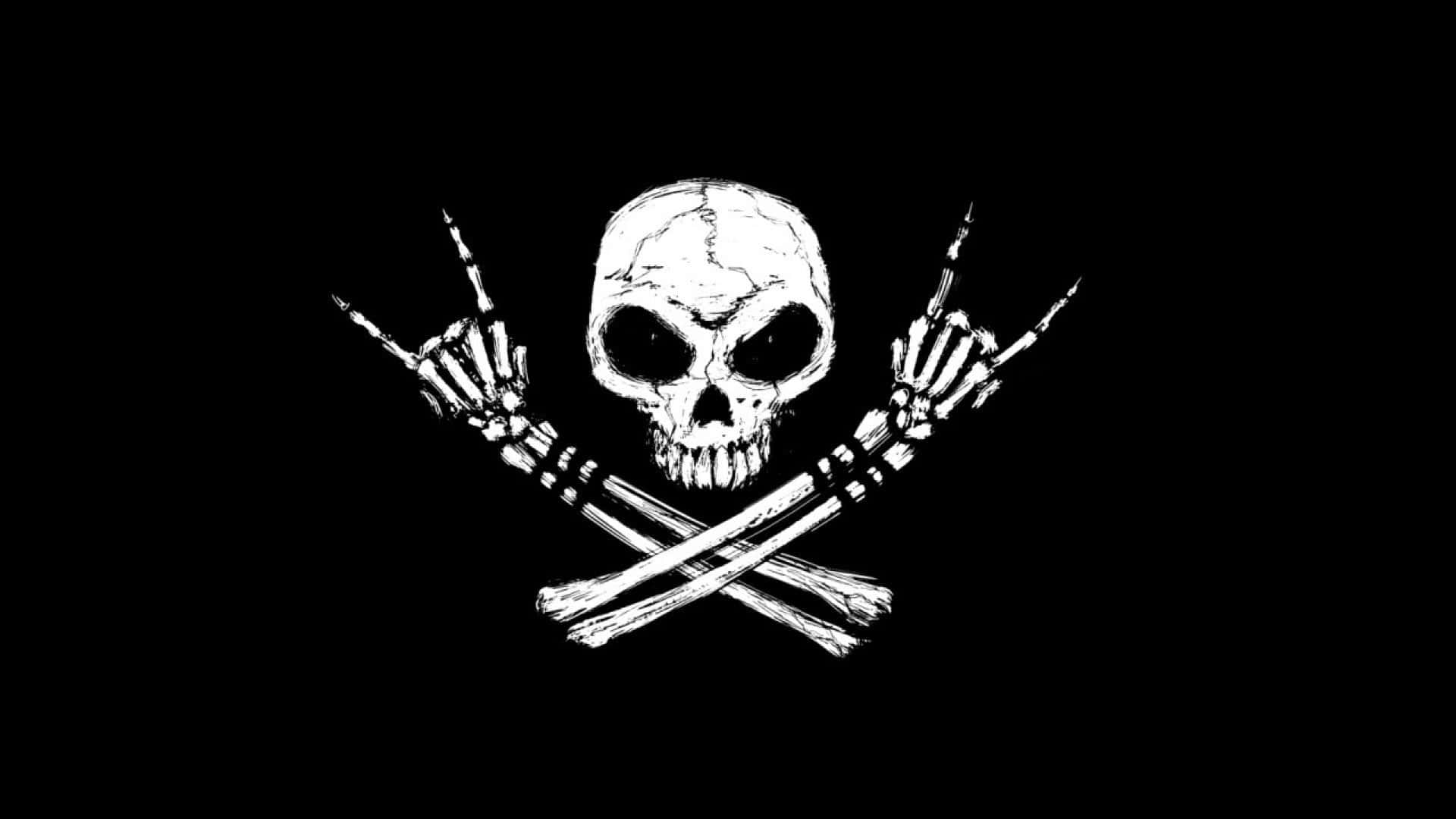 A Skull With Two Crossed Fingers On A Black Background Background