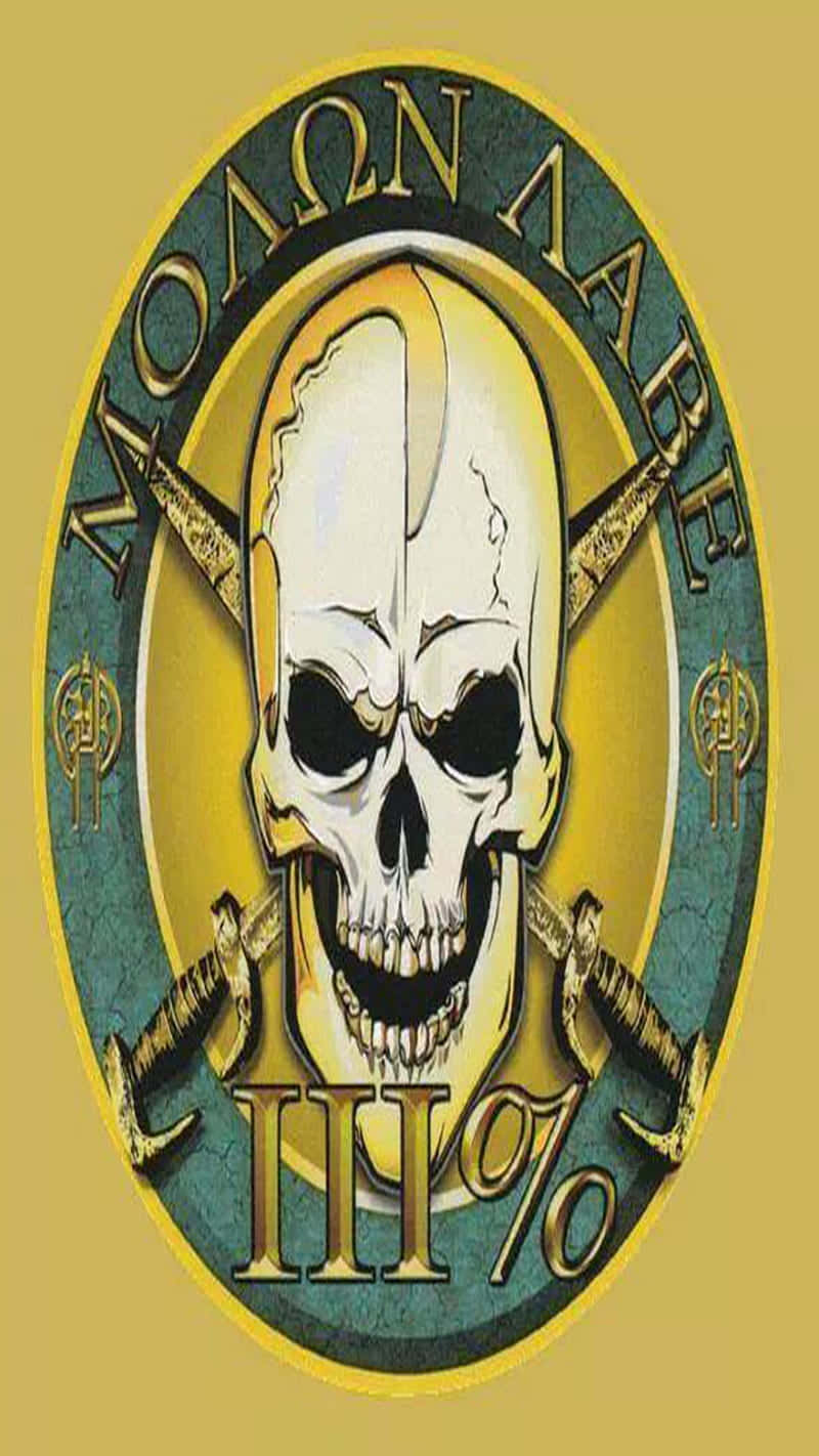 A Skull With Two Swords On A Gold Background Background