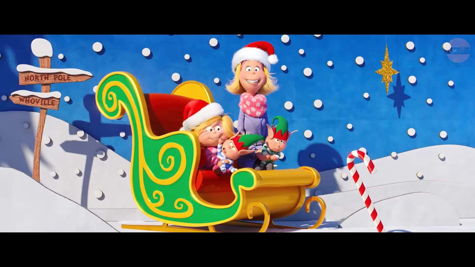 A Sleigh With Two Children In It Background