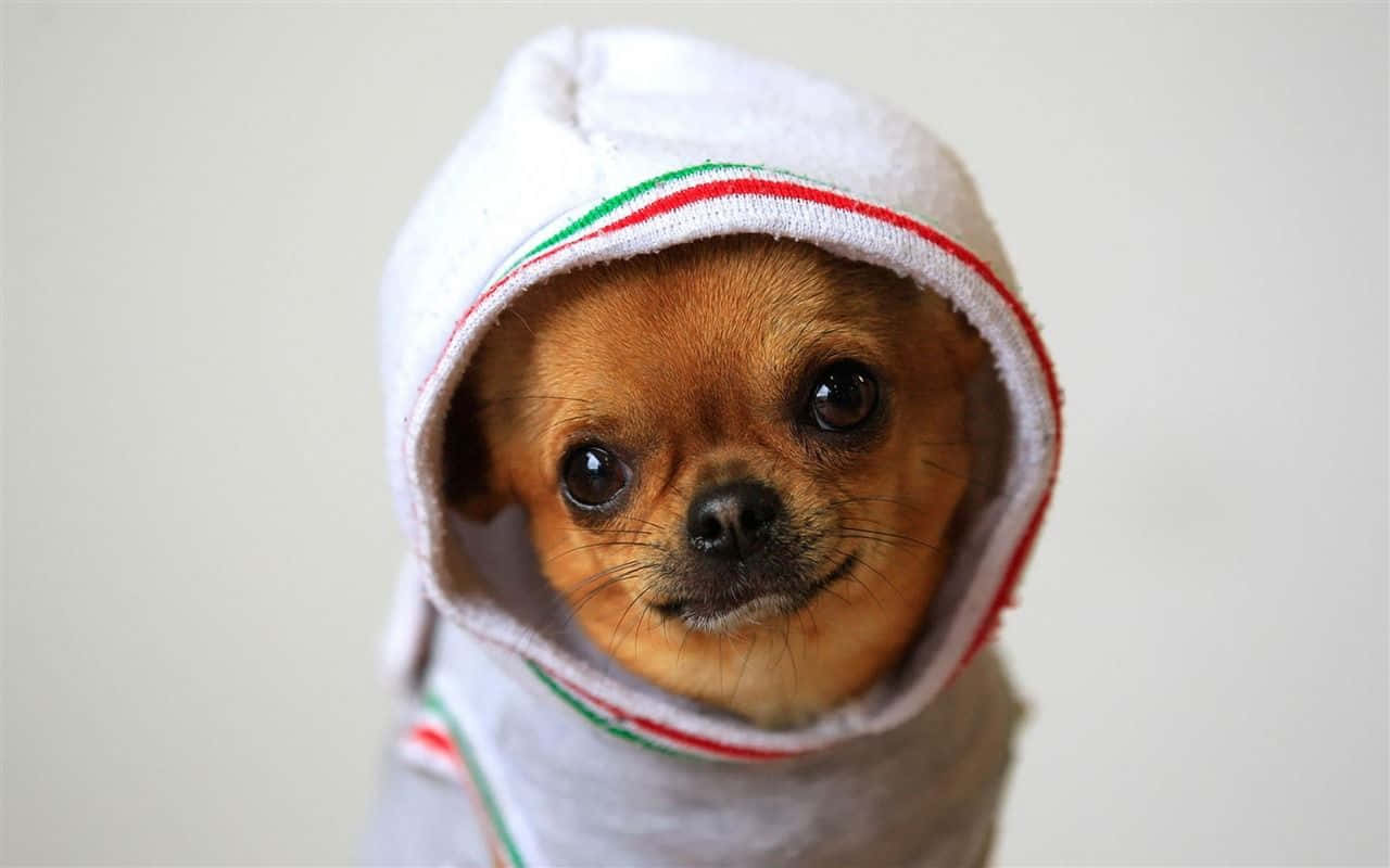 A Small Dog Wearing A Hoodie