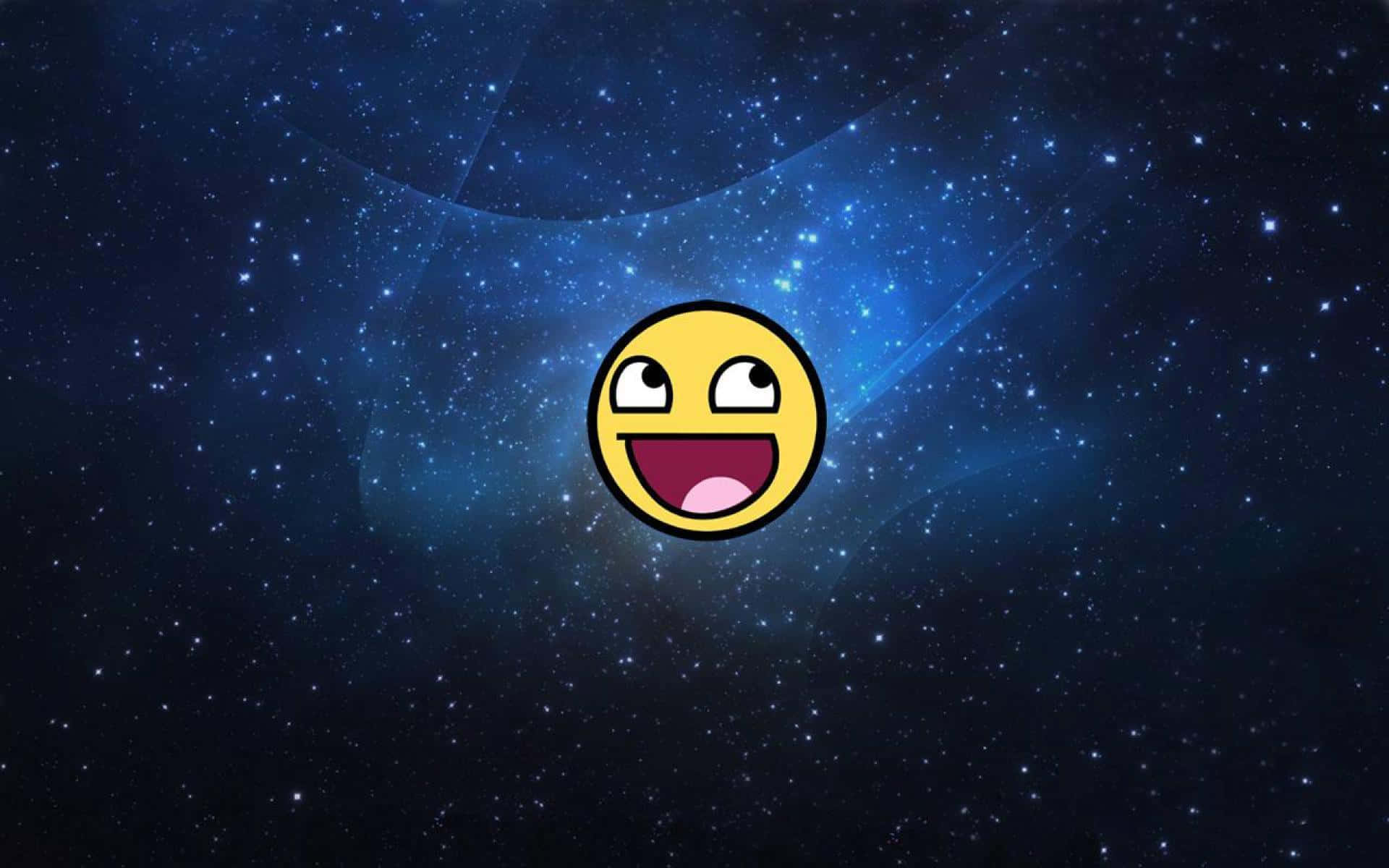 A Smiling Emoticion Face In The Background Of A Starry Sky