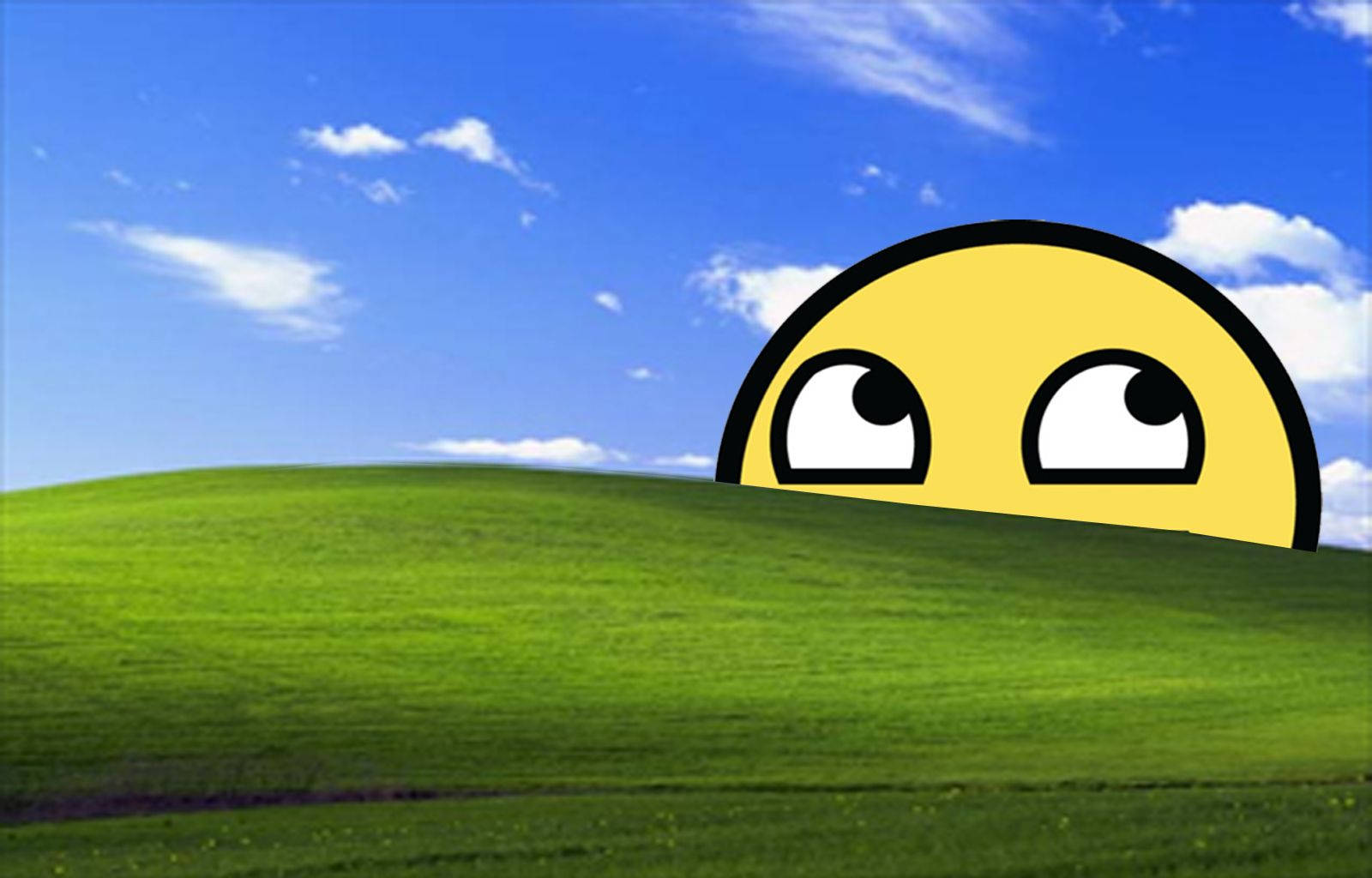 A Smiling Face Is Peeking Out Of A Green Field Background