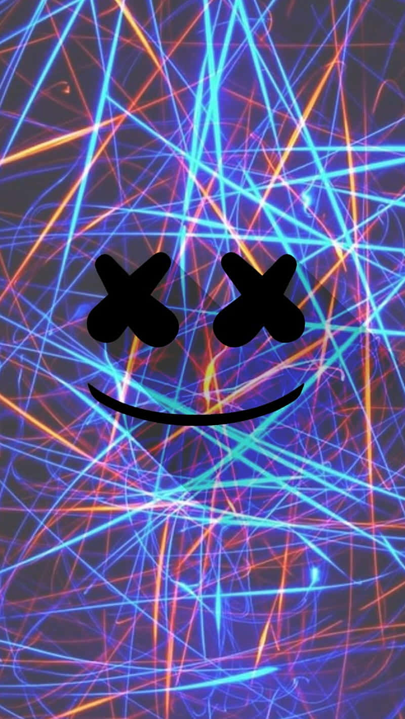 A Smiling Face With Blue And Red Lights Background