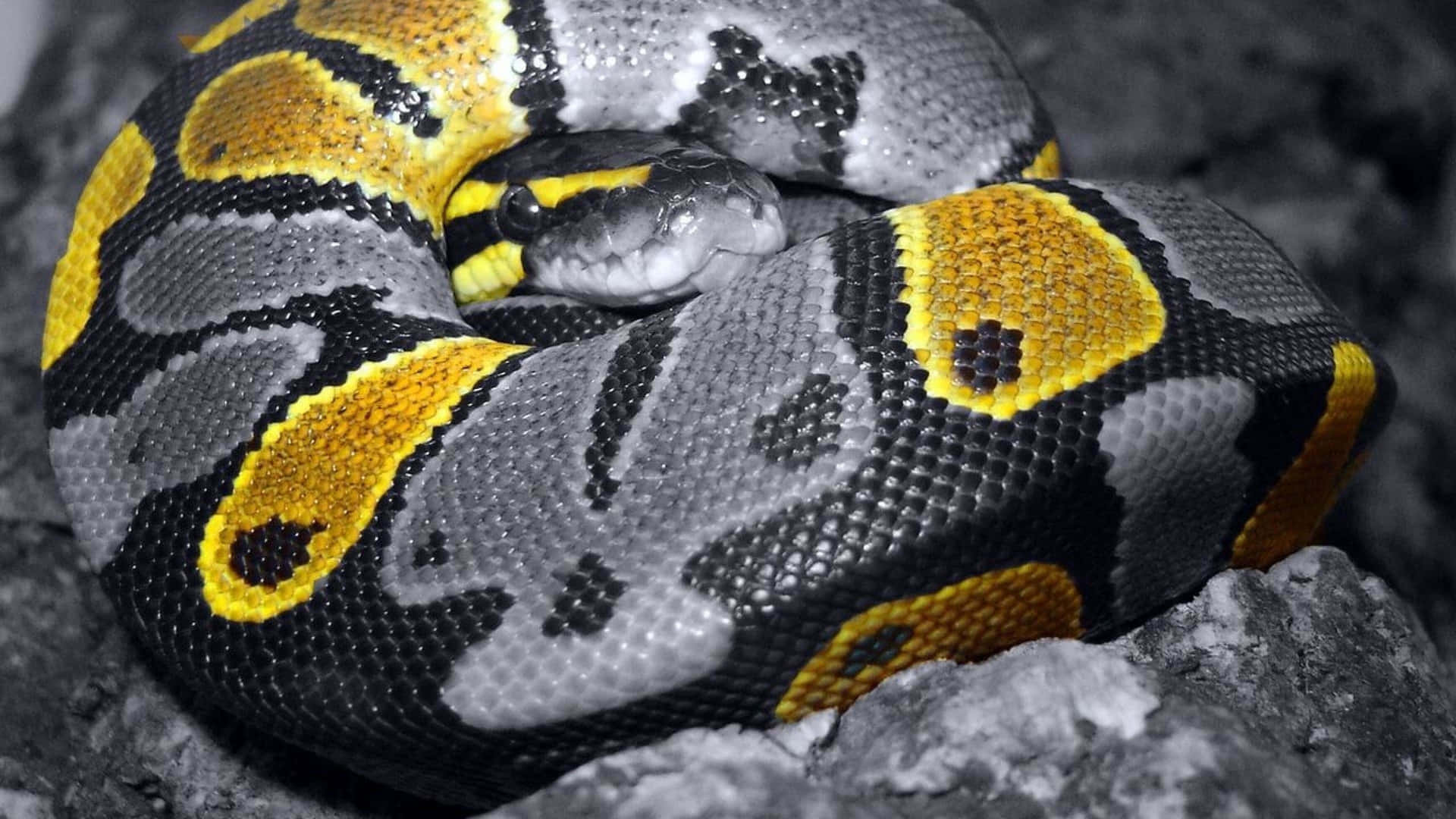 A Snake Is Curled Up On A Rock Background