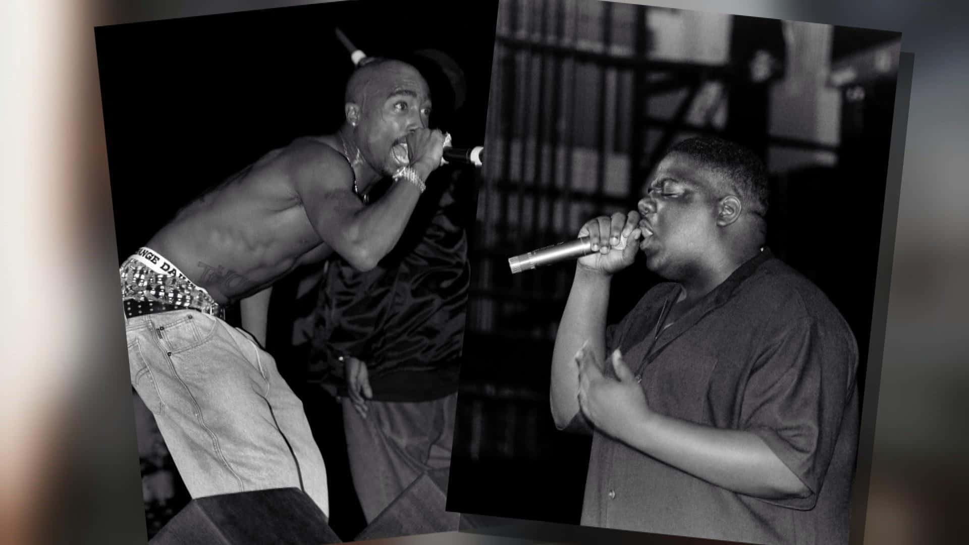 A Snapshot Of Two Music Legends, Tupac And Biggie. Background