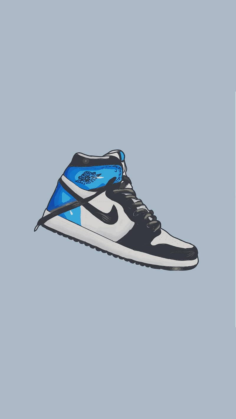 A Sneaker With A Blue And Black Design Background