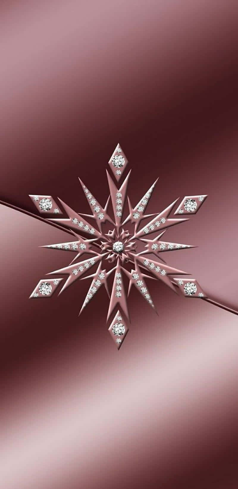 A Snowflake With Diamonds On A Pink Background Background