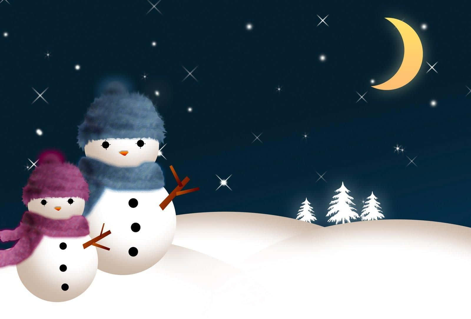 A Snowman Enjoying The First Snow Of Christmas. Background