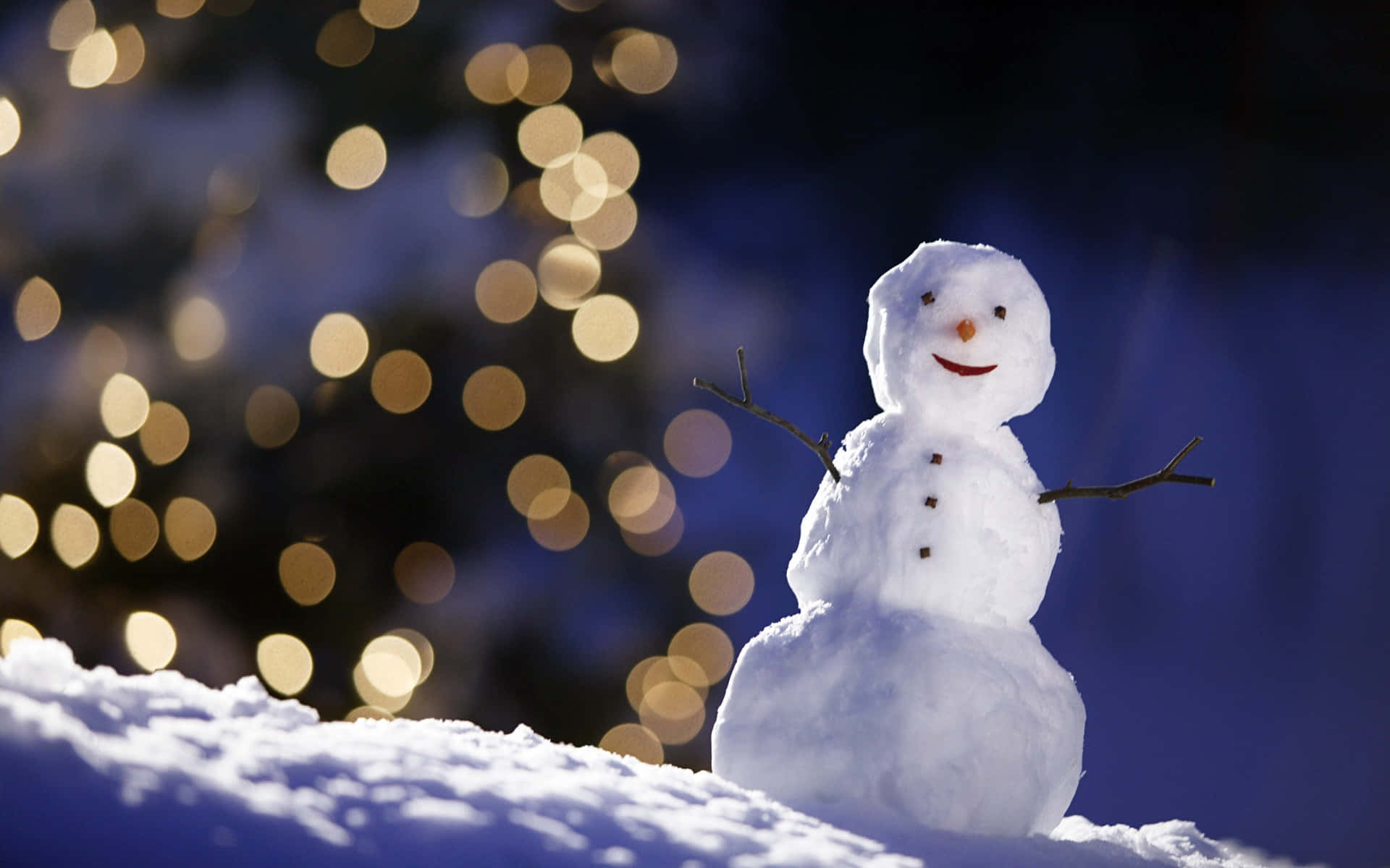 A Snowman Is Standing In Front Of A Christmas Tree Background