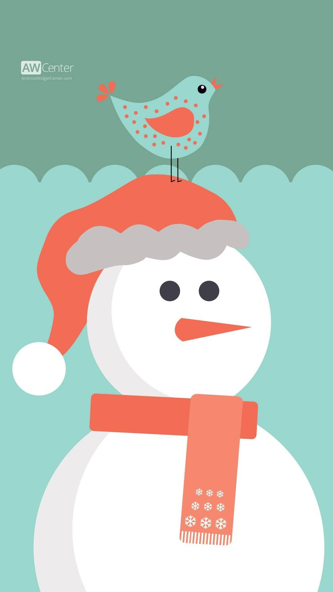 A Snowman With A Bird On His Head Background