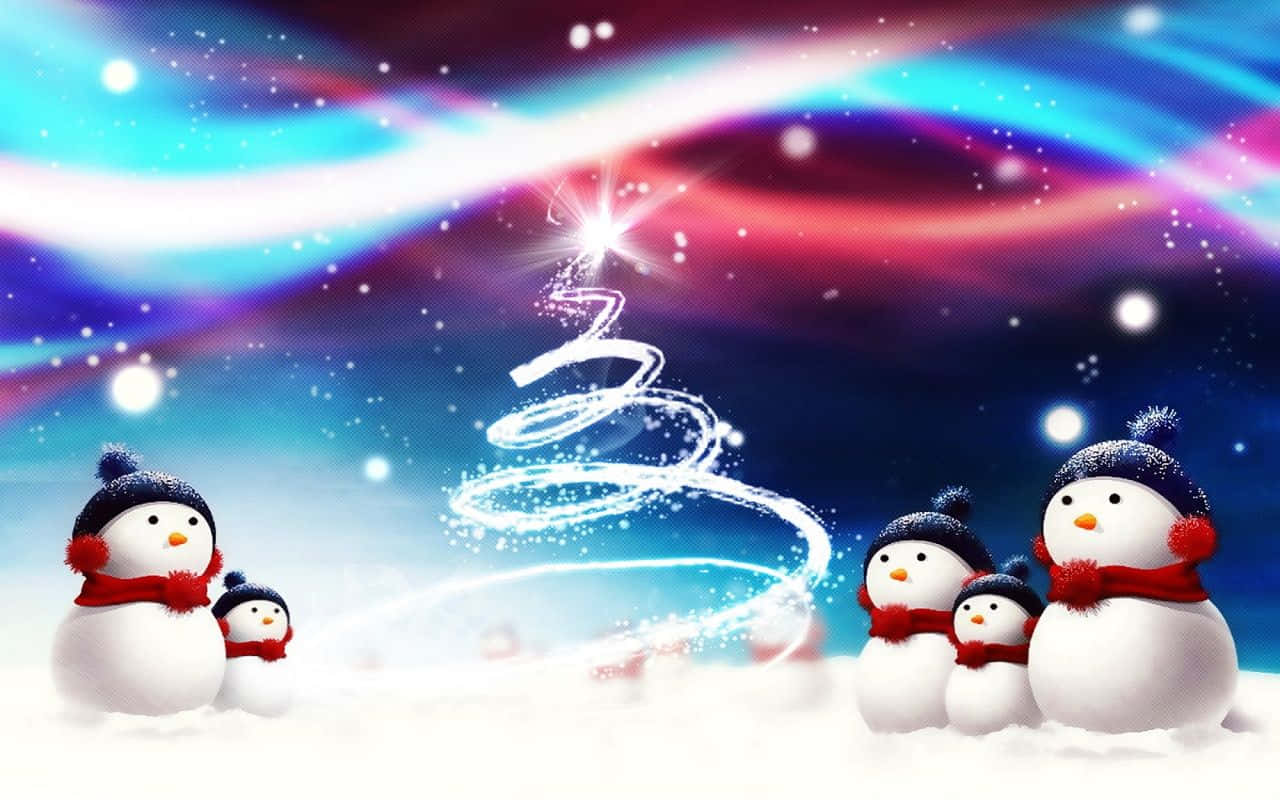 A Snowy Christmas Scene With A Festive Snowman Background