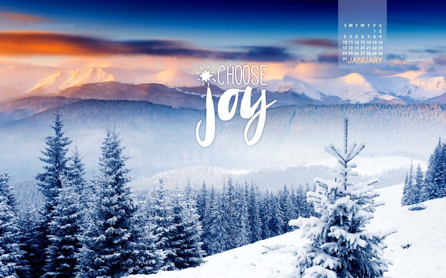 A Snowy Mountain Scene With The Words Joy Background