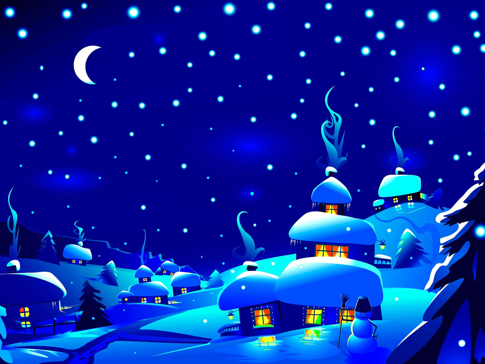 A Snowy Winter Scene With Snow And Snowmen Background