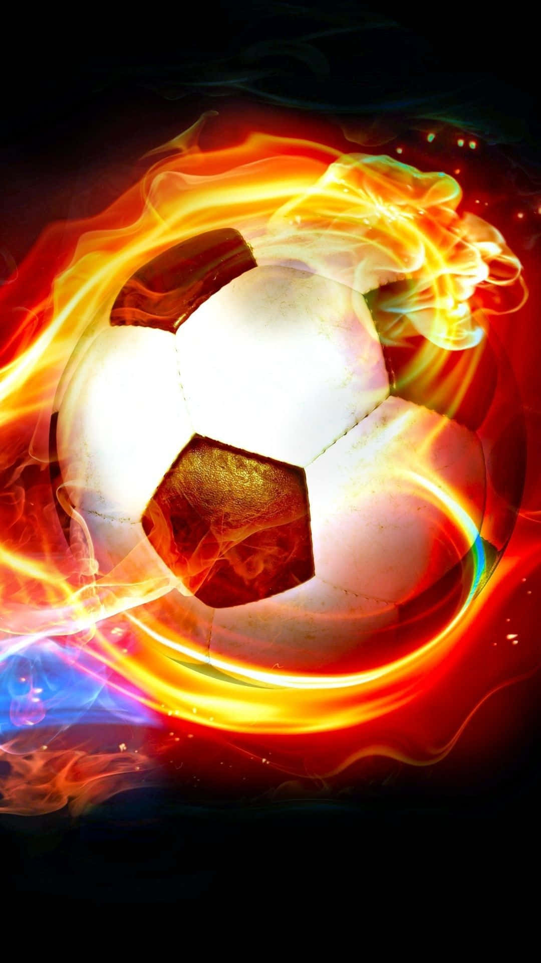 A Soccer Ball In Flames On A Black Background Background