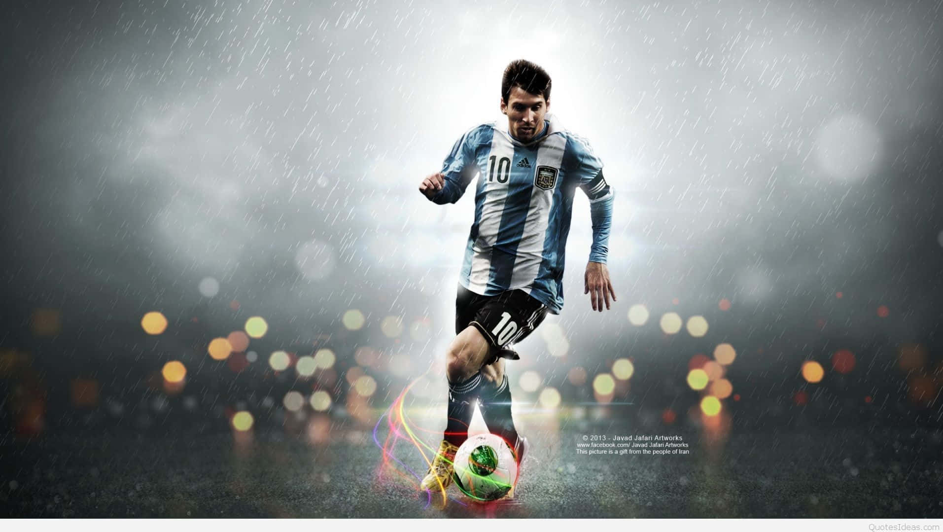A Soccer Player Is Kicking A Ball In The Rain Background