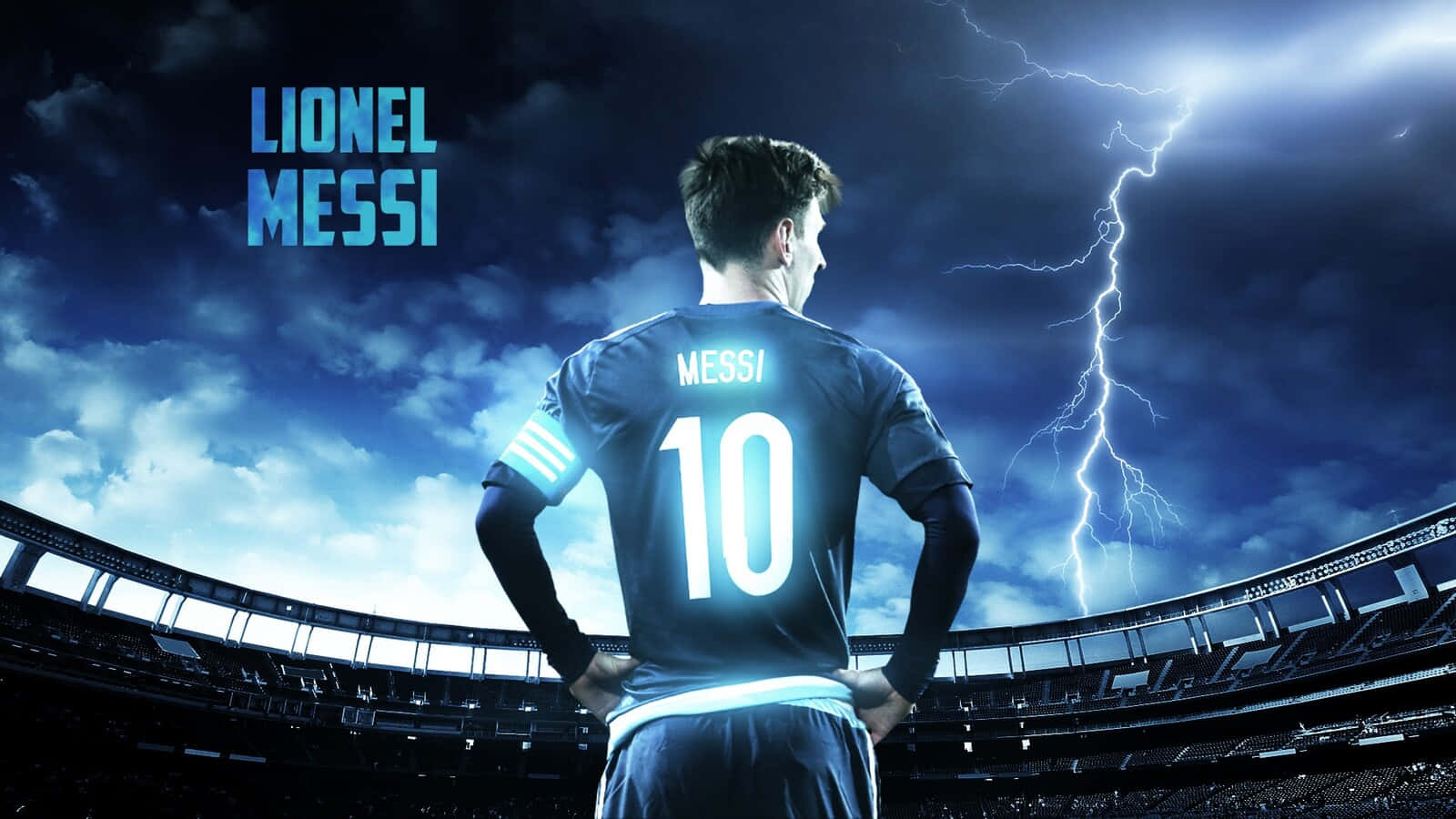 A Soccer Player Standing In Front Of A Lightning Storm Background