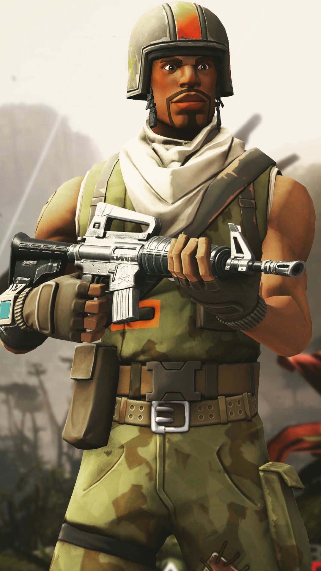 A Soldier Holding A Rifle In Front Of A Group Of Soldiers Background