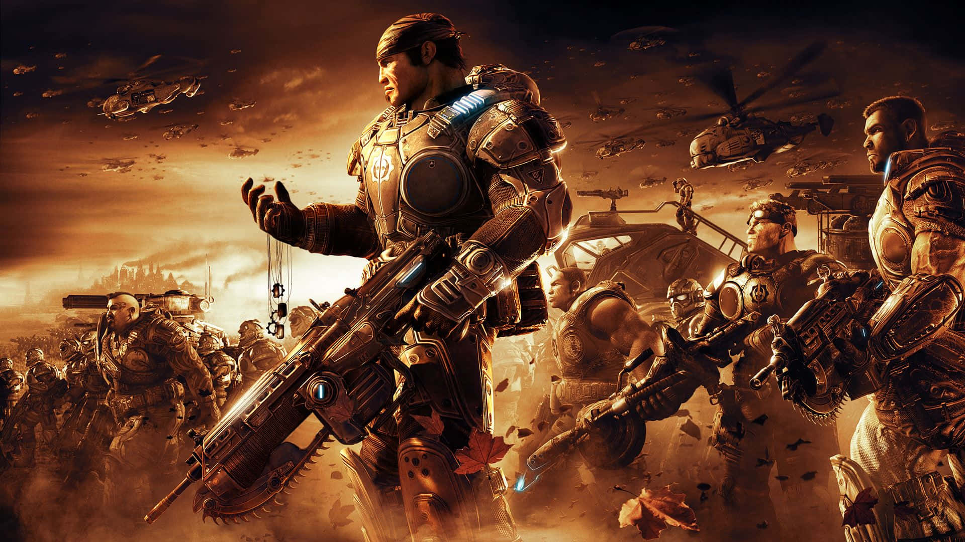 A Soldier In Full Gear Readies His Armement To Take On The Fierce Locust Horde Background
