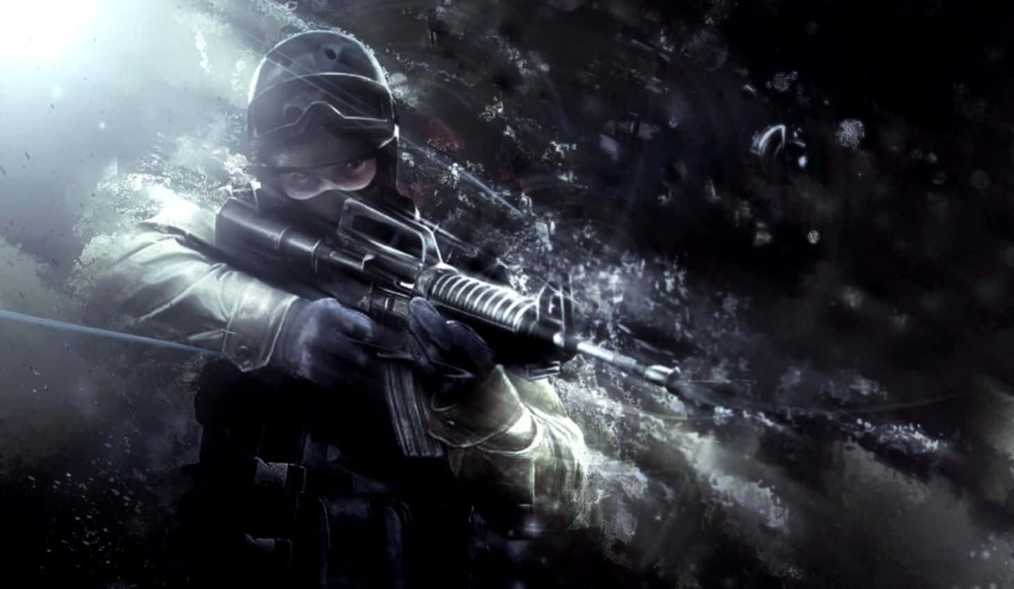 A Soldier With A Gun In The Dark Background