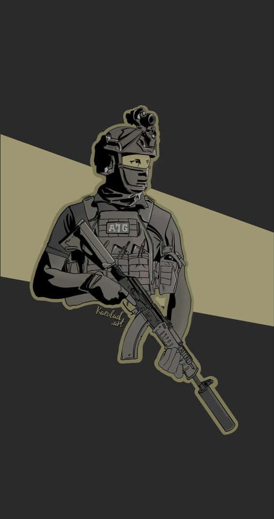 A Soldier With A Rifle On A Black Background Background