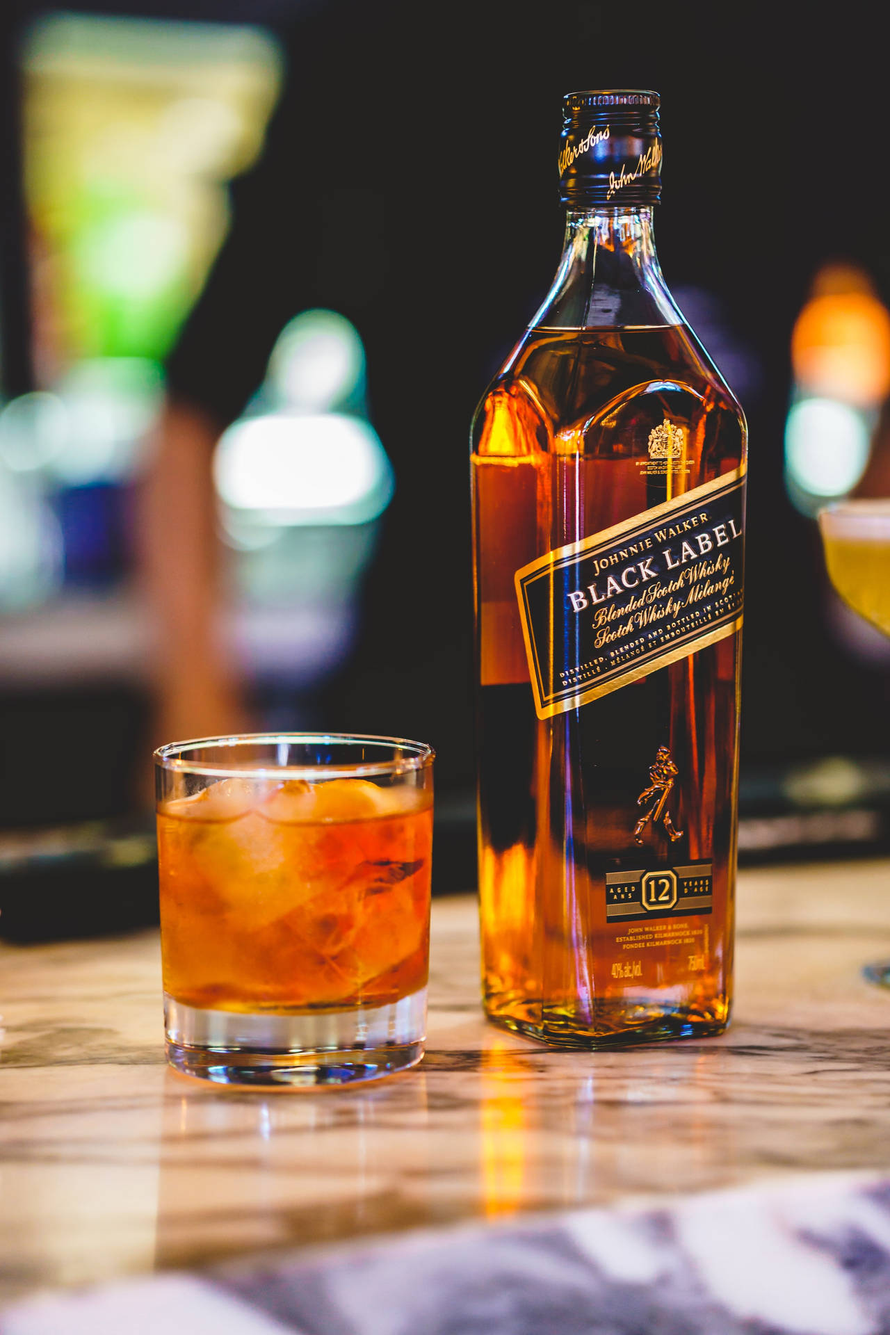 A Sophisticated Taste - Black Label Whiskey Bottle And Glass