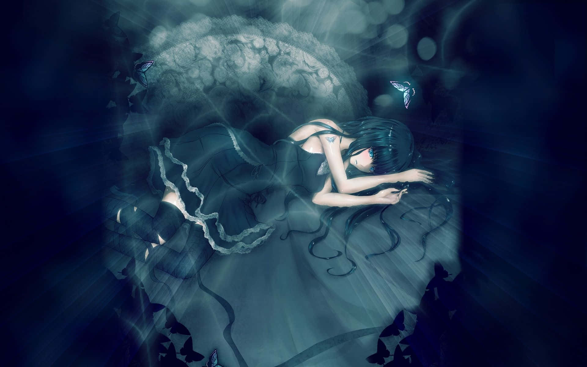 A Sorrowful Yet Captivating Anime Portrait. Background