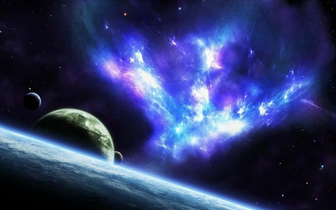A Space Scene With A Blue And Purple Background Background
