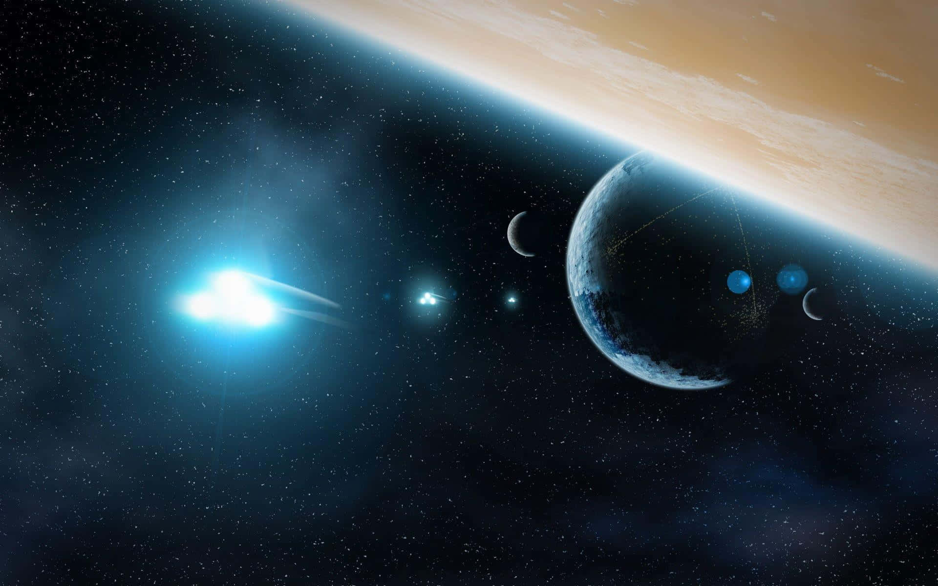 A Space Scene With A Planet And A Star Background