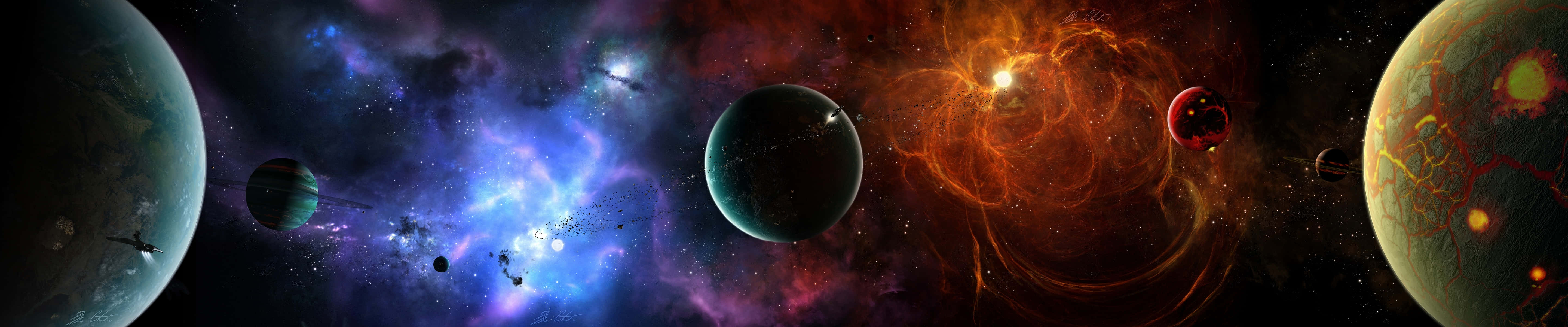 A Space Scene With Many Planets And Stars Background