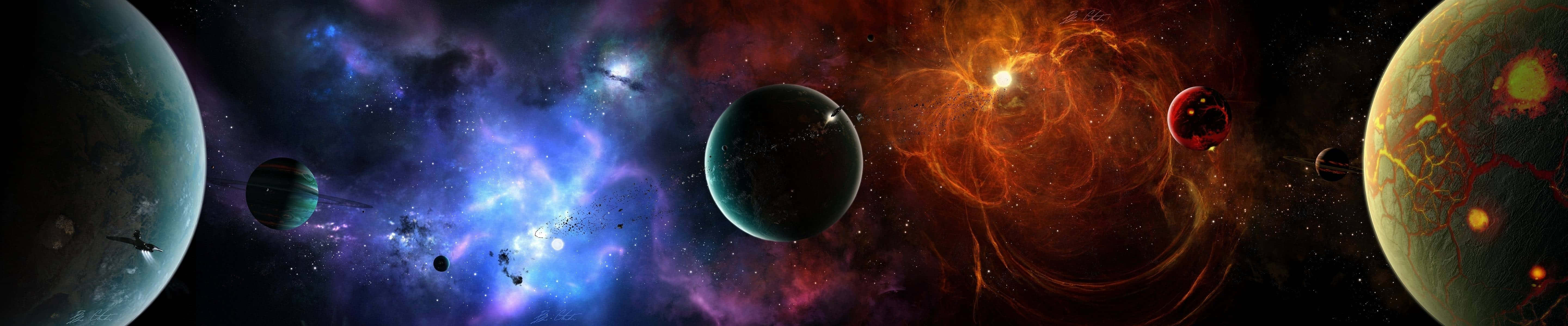 A Space Scene With Many Planets And Stars Background