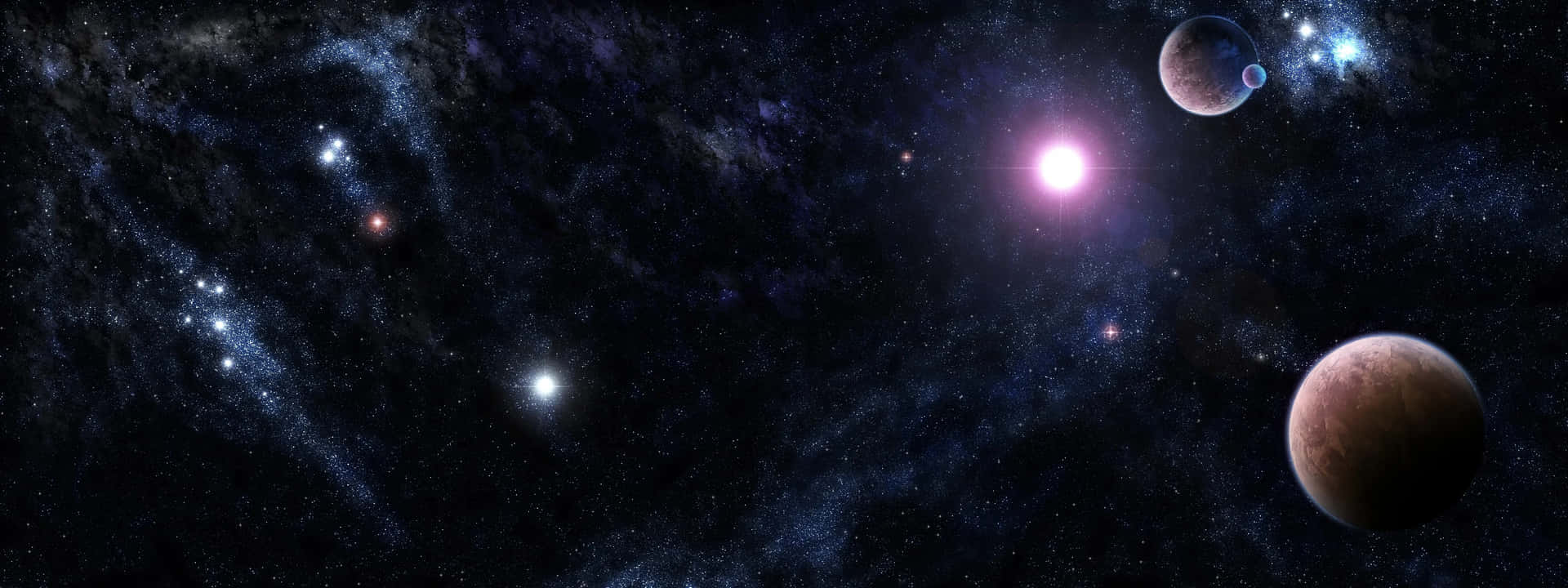 A Space Scene With Several Planets And Stars Background