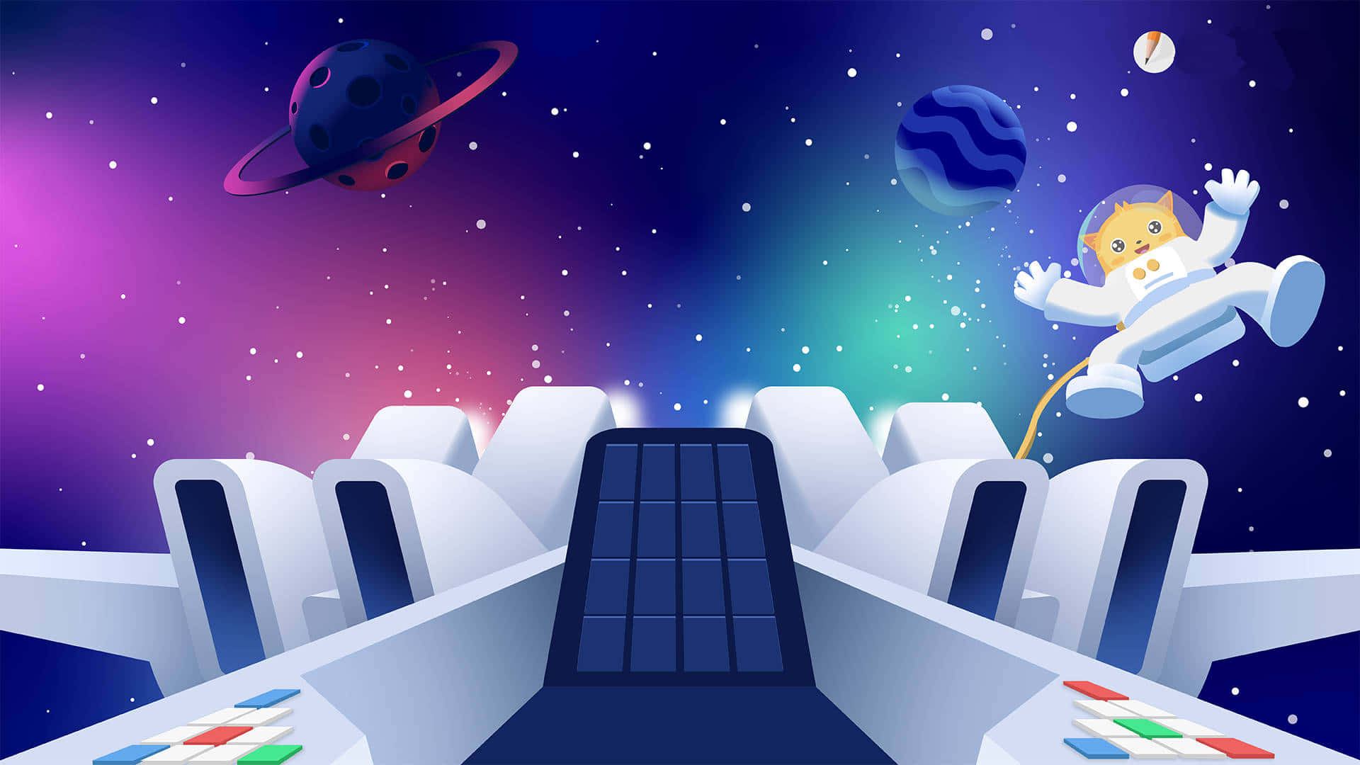 A Space Themed Game With A Spaceship And Astronaut Background