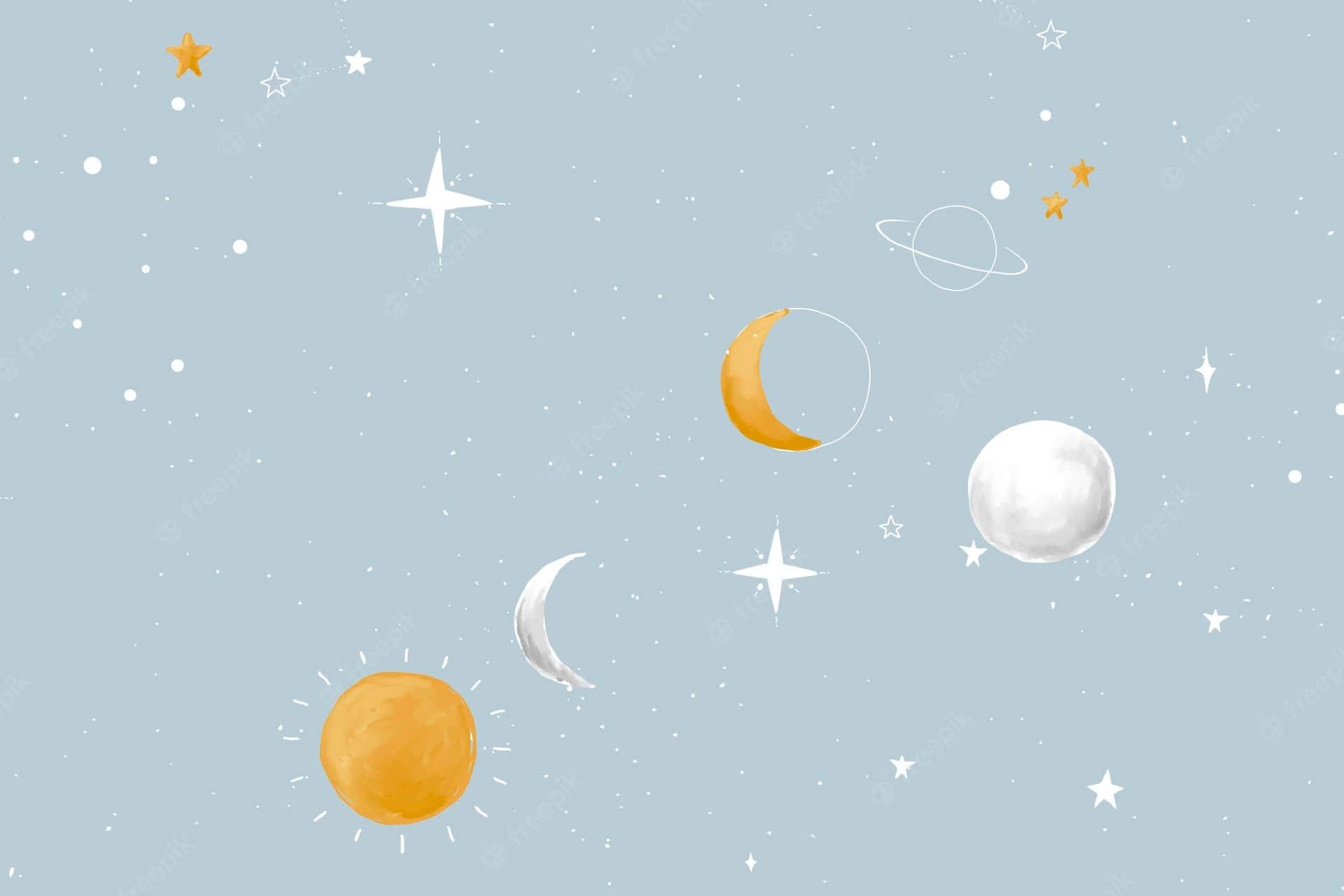 A Space With Moon, Sun And Stars Background